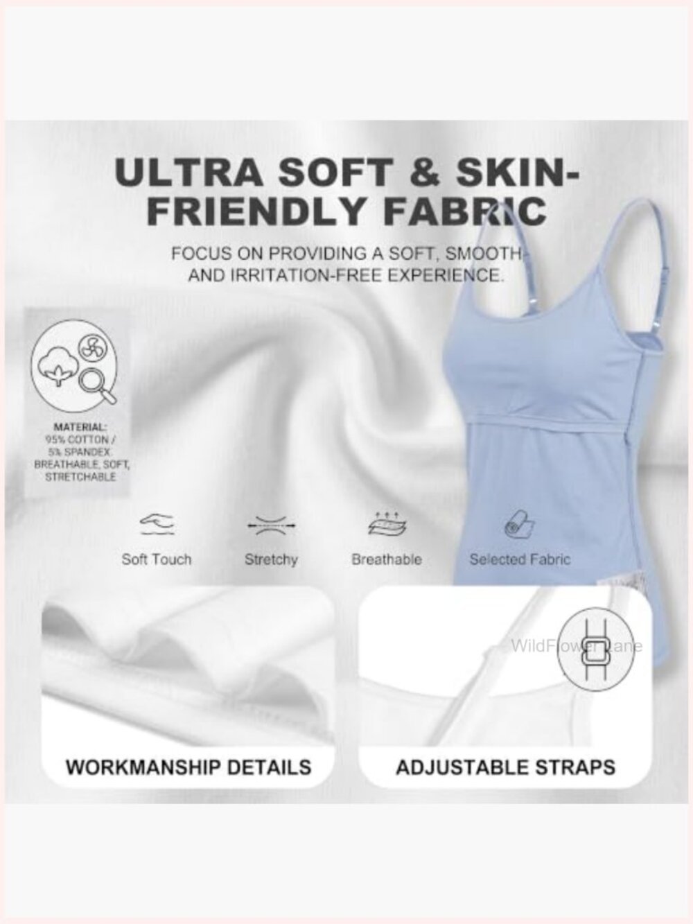 Wireless Built-in Bra Cami, Tank Top, 4-Pack, Cotton Spandex - Picture 3 of 7